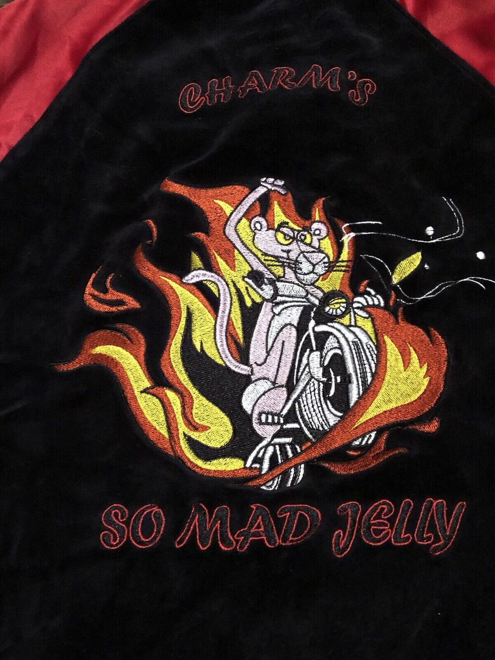 Charm’s pink panther satin souvenir bomber jacket college Medium $199 Rare
